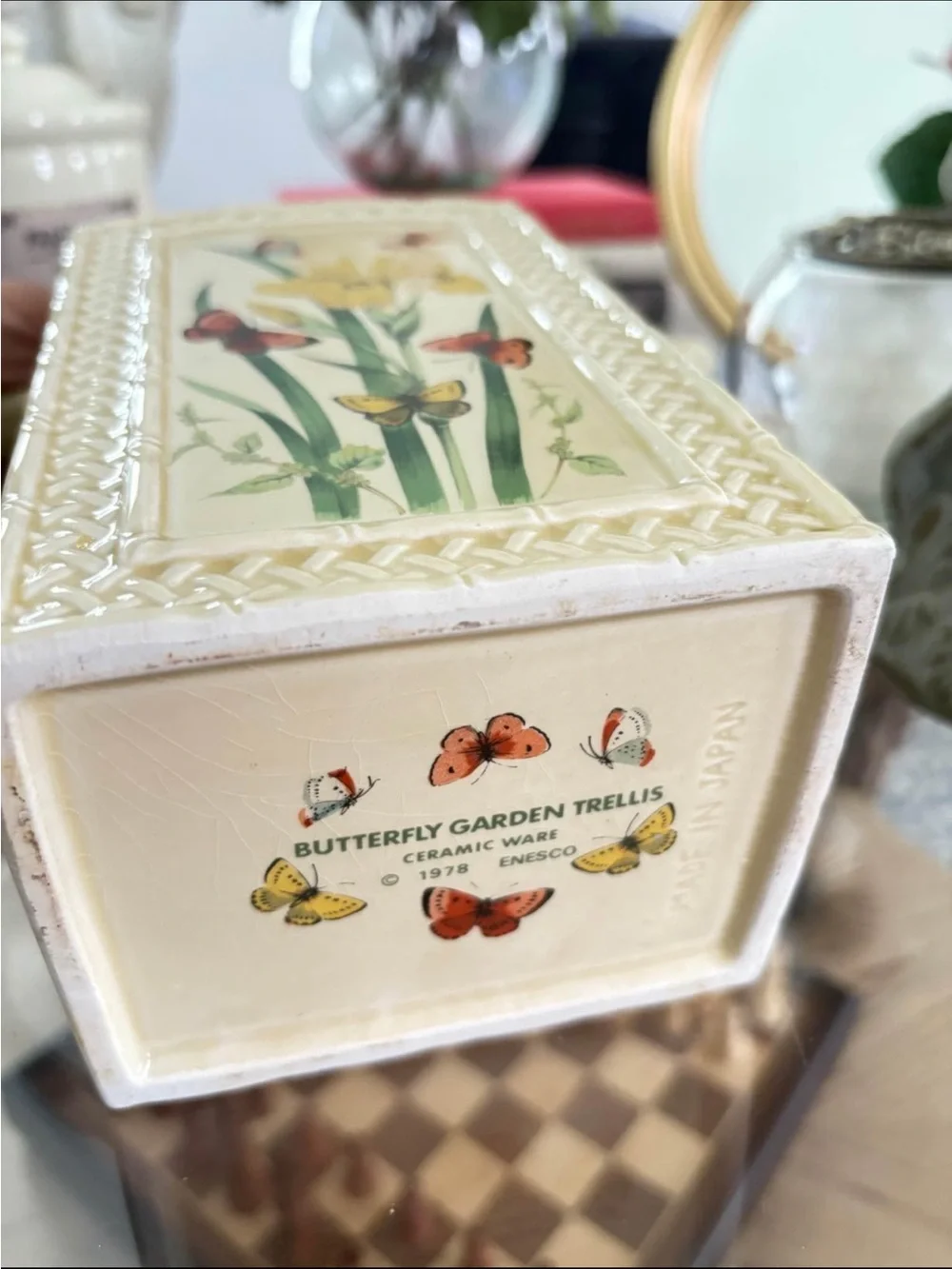 Japanese Ceramic Teapot with Yellow Iris & Butterfly Design